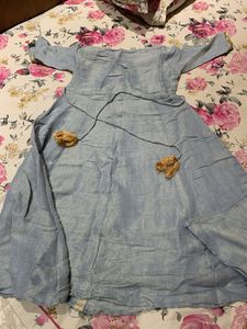 Light Blue Kurta Set with Gold Trim