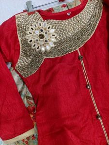 Stunning Red Embellished Kurta and skirt