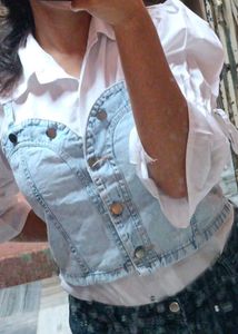 Denim Corset Top with White Shirt