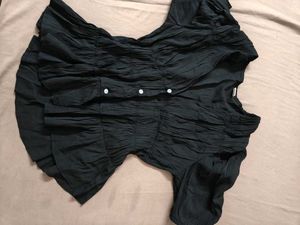 Chic Black Crinkled Button-Up Top