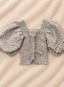 Floral Puff Sleeve Smocked Crop Top