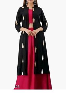 Stylish Ethnic Crop Top Skirt &amp; Jacket Set