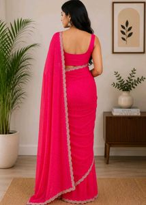 Elegant pink Saree with Lace Detail