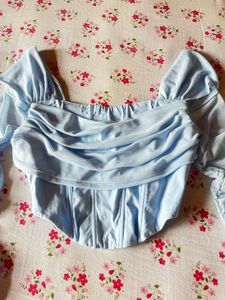 Light Blue Ruched Corset Top