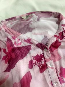 Pink Floral Print Sheer Blouse