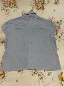Light blue cotton crop shirt