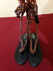 Boho Rainbow Lace-Up Sandals