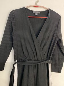 Chic Black Jumpsuit with White Stripes