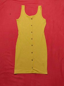 Girls Ribbed Sleeveless Dress – Mustard Yellow