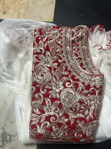 Elegant Red &amp; White Lehenga Choli