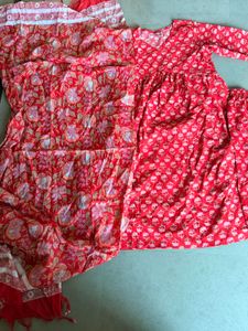 Red Floral Kurta Set with Pants and dupatta