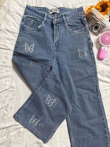 Cute Butterfly Embroidered Jeans