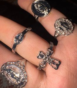 Set of 5 Gothic Cross Rings