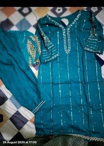 Teal Embroidered Kurta Set with Dupatta
