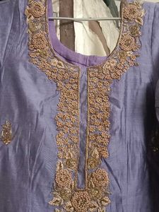 Elegant Lavender Kurta with Gold Embroidery