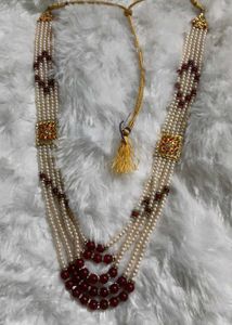 Elegant Pearl and Maroon Necklace Set