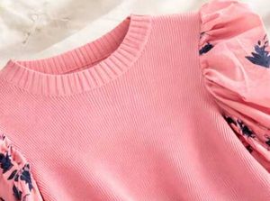 Pink Puff Sleeve Knit Top