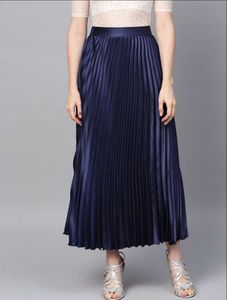 Navy Pleated Midi Skirt