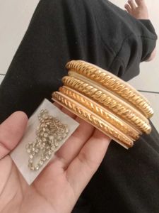 Set of Gold Bangles and Diamond Necklace