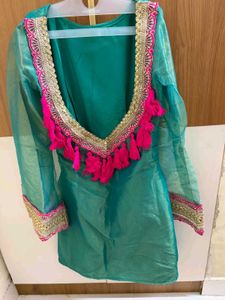navratri Teal Silk Palazzo Pants and kurta set