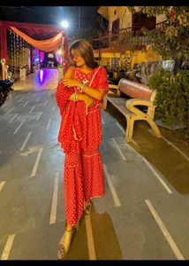 Red Printed Kurta with Sharara Set