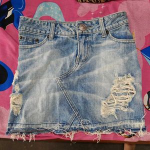Distressed Denim Mini Skirt