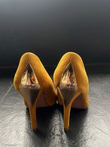 Mustard Suede Heels with Unique Heel Detail