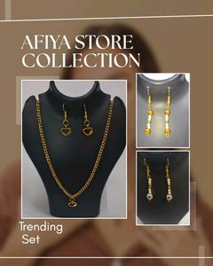 Gold Tone Double Heart Pendant & Earrings Set Two