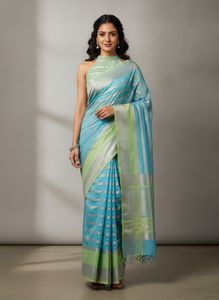 Elegant Blue & Green Striped Saree