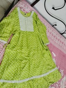 108. Lime Green Kurta with White Embellishments