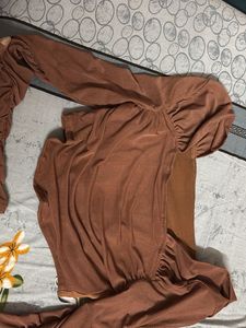 Brown Long Sleeve Ruched Top