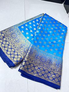Elegant Blue & Gold Banarasi Silk Saree