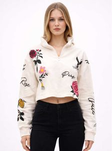Cropped Floral Print Sweatshirt