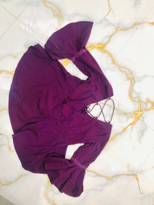 Purple Bell Sleeve V-Neck Peplum Top