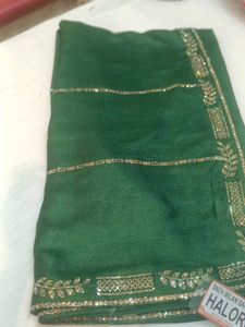 Elegant Green Saree with Embellishments
