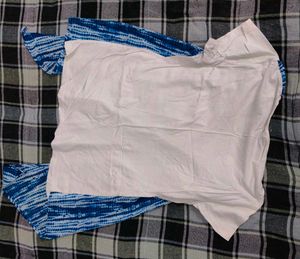 Graphic Tee with Blue Tie-Dye Shrug Top
