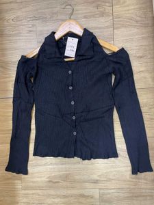 Cold Shoulder Ribbed Top - Size - XS/S