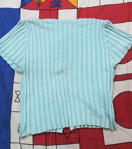 Light Blue Ribbed Cropped Cardigan