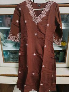 Elegant Embroidered Brown Kurta
