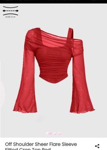 LittleBox Red Shear Off-Shoulder Top
