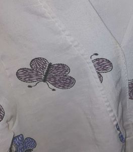 White Butterfly Print Kurta