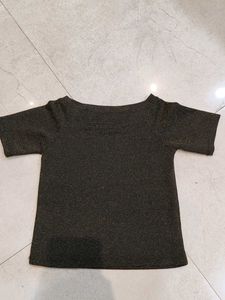 Fitted Party Sparkly Black Short Sleeve Top