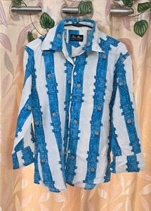 👔Blue &amp; White Striped Button-Up Shirt