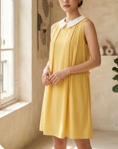 Yellow Sleeveless Dress with White Collar