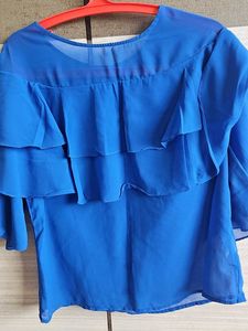 Chic Royal Blue Ruffle Top