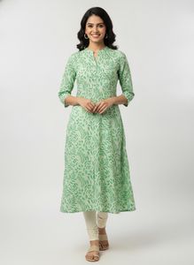 Green Leaf Print Kurta