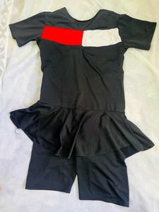 Stylish Black Swimsuit with Ruffle Skirt