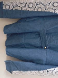 Denim Lace Sleeve Shirt