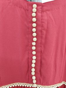 Brick Red Flared Kurta With Dupatt