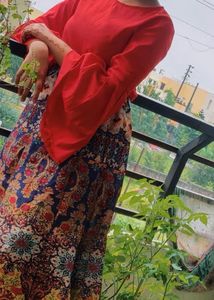 Bohemian Print Maxi Skirt with designer blouse